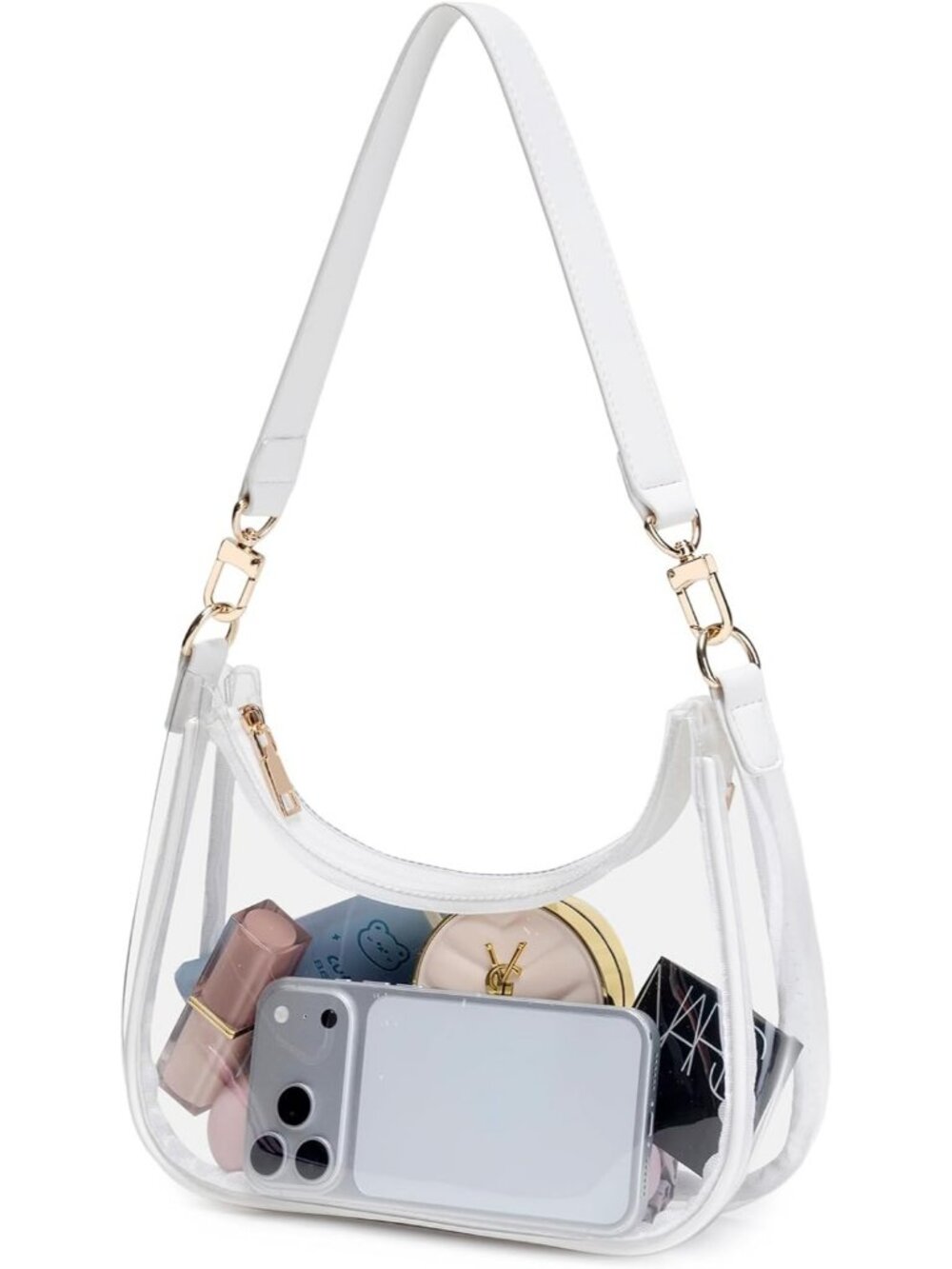Women's Clear white Vintage Hobo Cute Lightweight Underarm Purse Shoulder Bag
